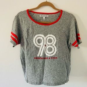 Abercrombie red and white number crop top